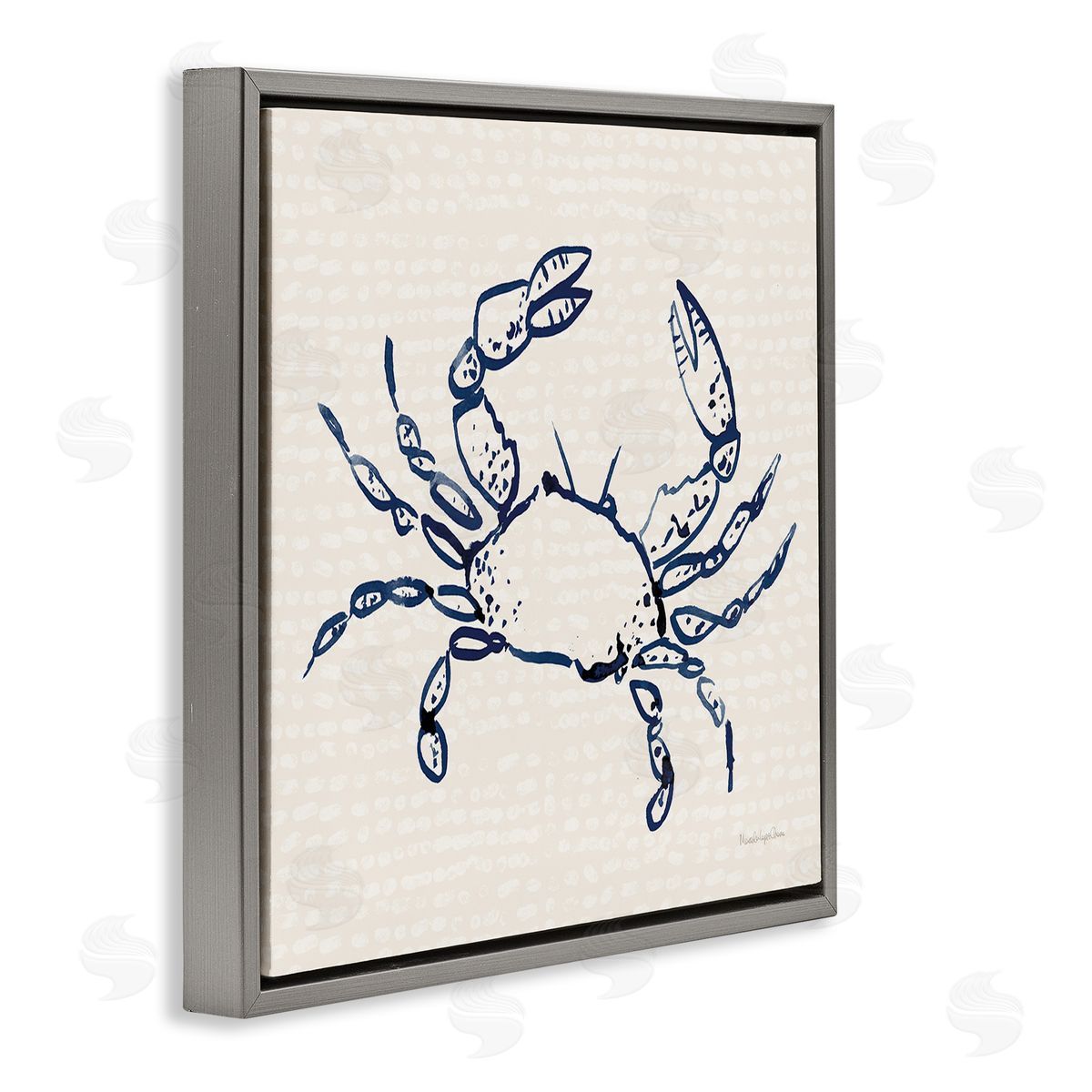 Crab with Dotted Background Grey Floating Frame Canvas Wall Art, Home Decor by Mercedes Lopez Charro
