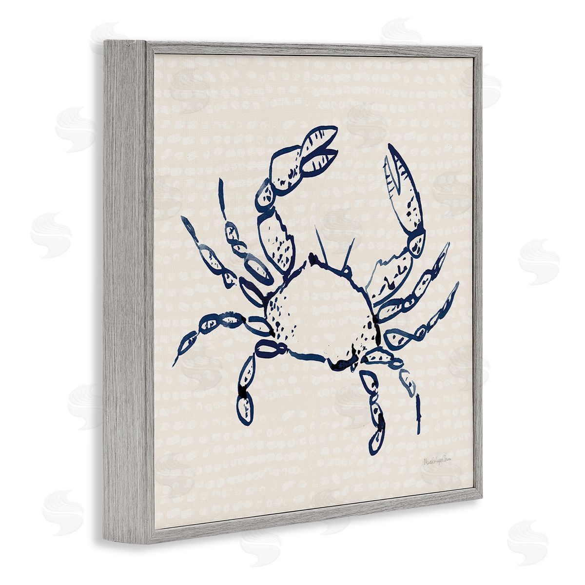 Crab with Dotted Background Grey Frame Print Wall Art, Home Decor by Mercedes Lopez Charro