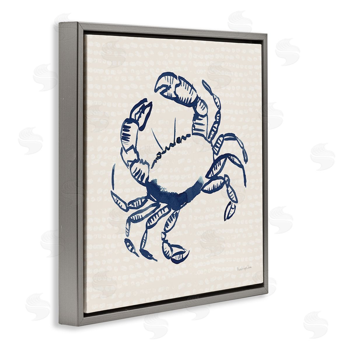 Aquatic Crab on Beige Grey Floating Frame Canvas Wall Art, Home Decor by Mercedes Lopez Charro