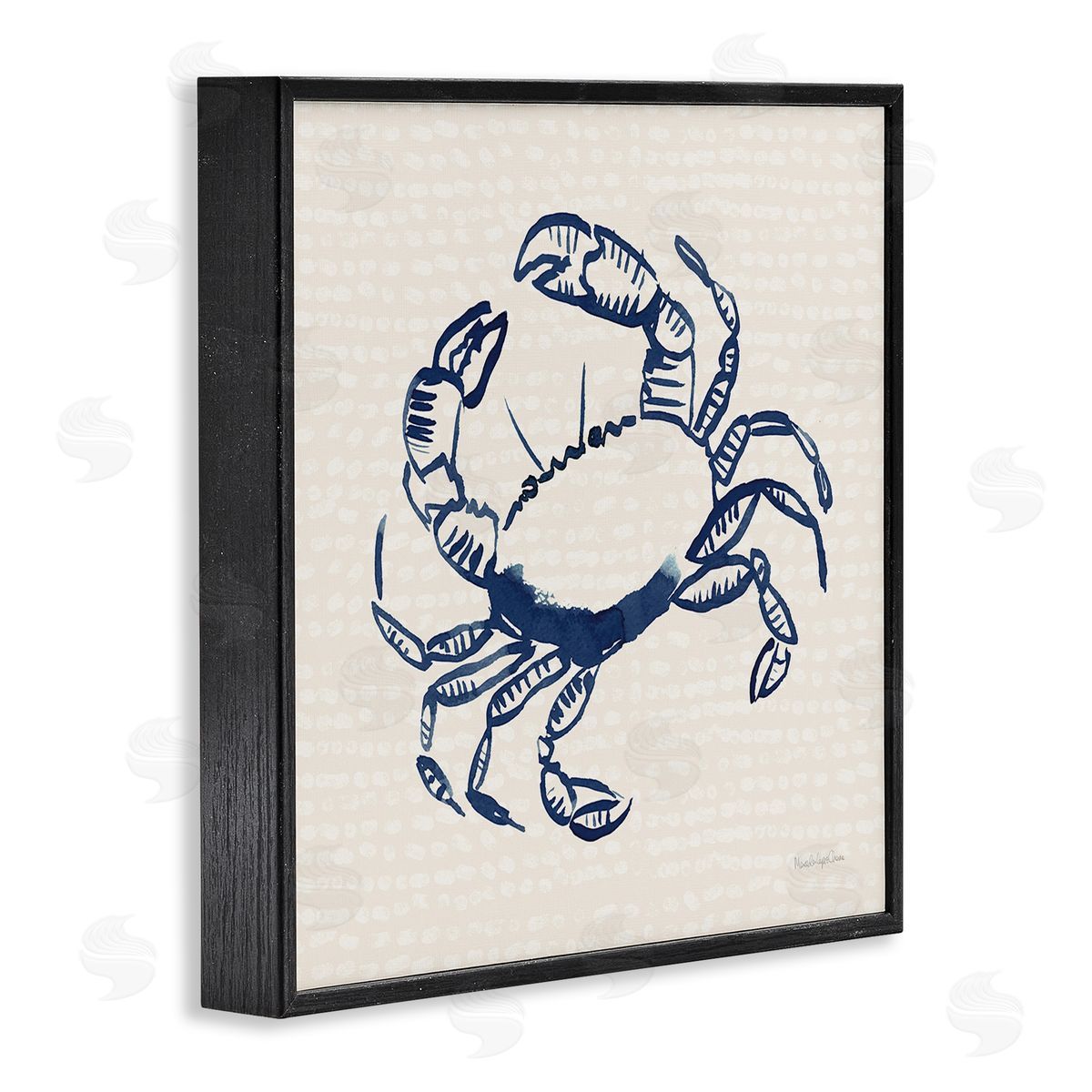 Aquatic Crab on Beige Black Frame Print Wall Art, Home Decor by Mercedes Lopez Charro