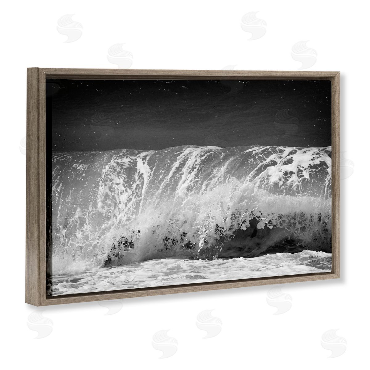 Rolling Waves Night Sky Brown Floating Frame Canvas Wall Art, Home Decor by Nathan Larson
