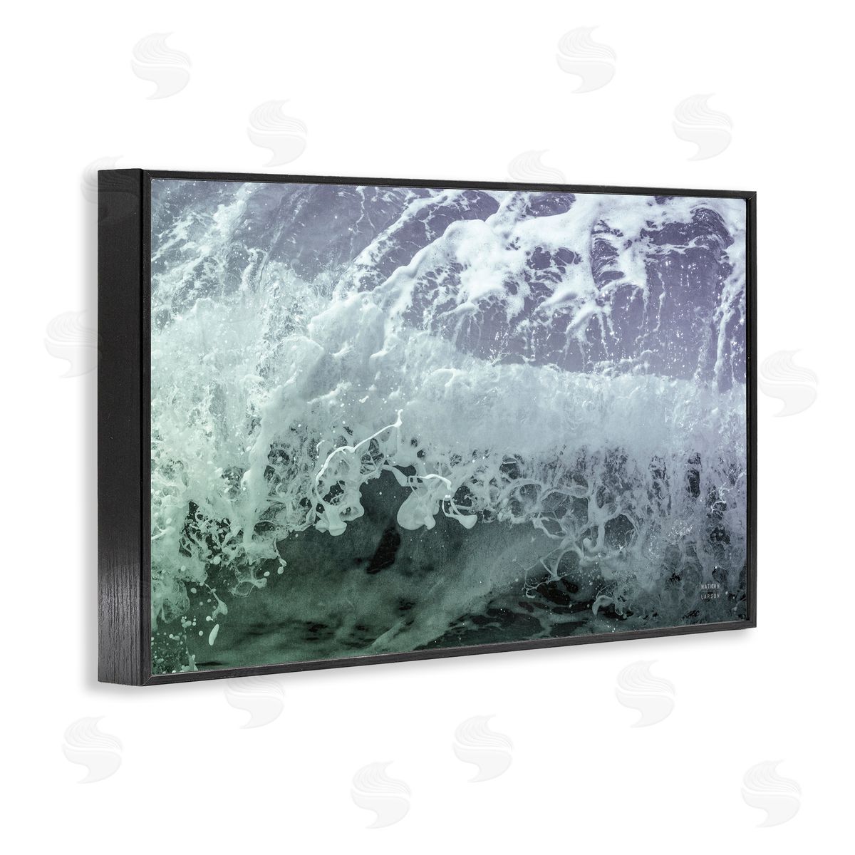 Splashing Blue Waves Black Frame Print Wall Art, Home Decor by Nathan Larson