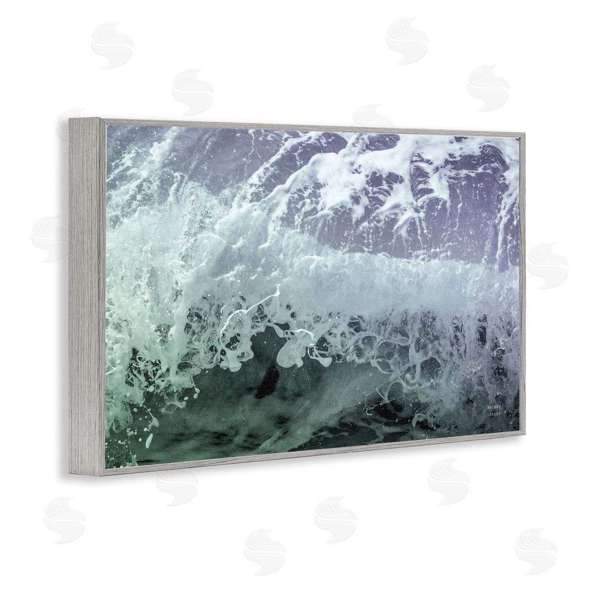 Splashing Blue Waves Grey Frame Print Wall Art, Home Decor by Nathan Larson