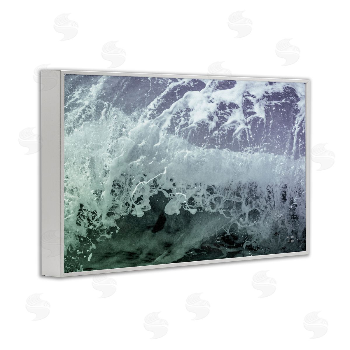 Splashing Blue Waves White Frame Print Wall Art, Home Decor by Nathan Larson
