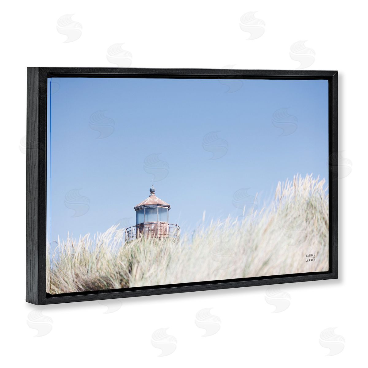 Peering Over Lighthouse Black Floating Frame Canvas Wall Art, Home Decor by Nathan Larson