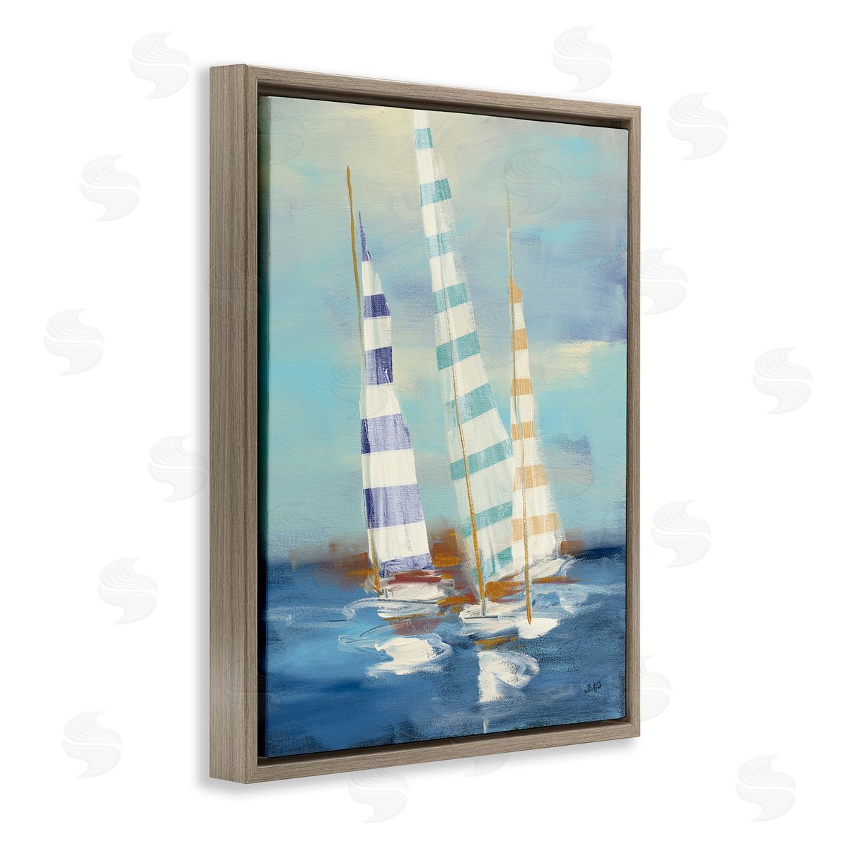 Summer Regatta Boats Brown Floating Frame Canvas Wall Art, Home Decor by Julia Purinton
