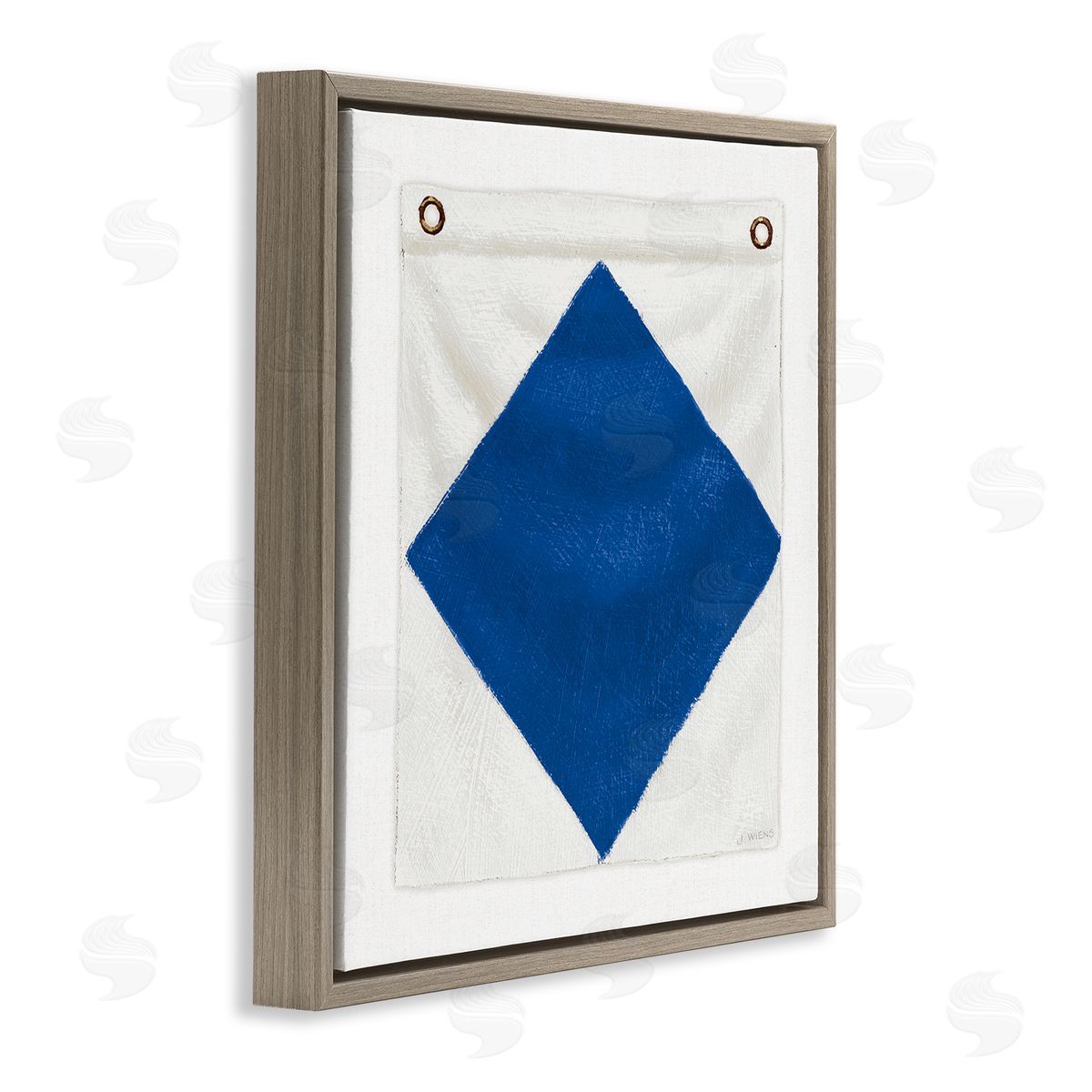 James Wiens Blue & White Nautical Flag Brown Floating Frame Canvas Wall Art Print