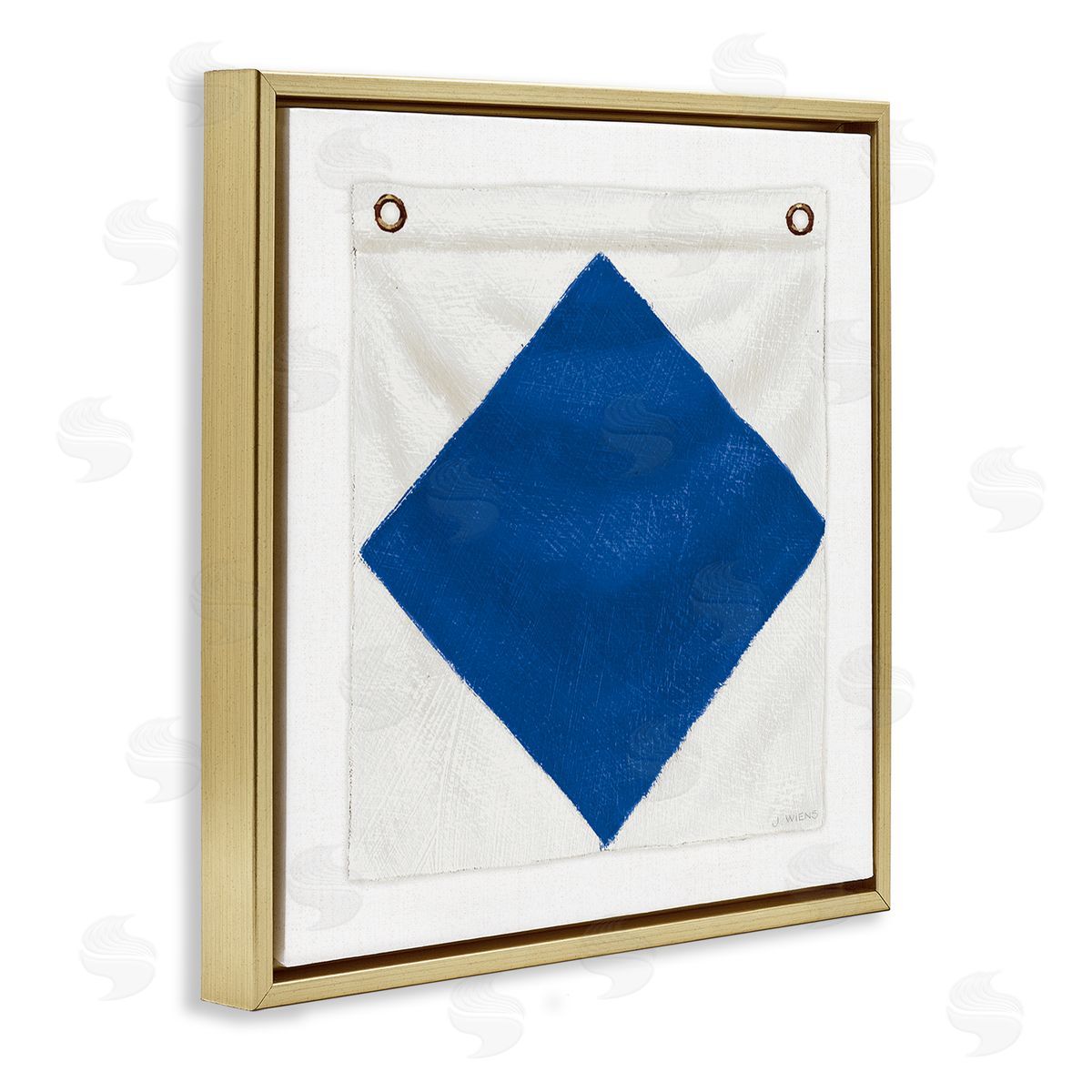 James Wiens Blue & White Nautical Flag Gold Floating Frame Canvas Wall Art Print