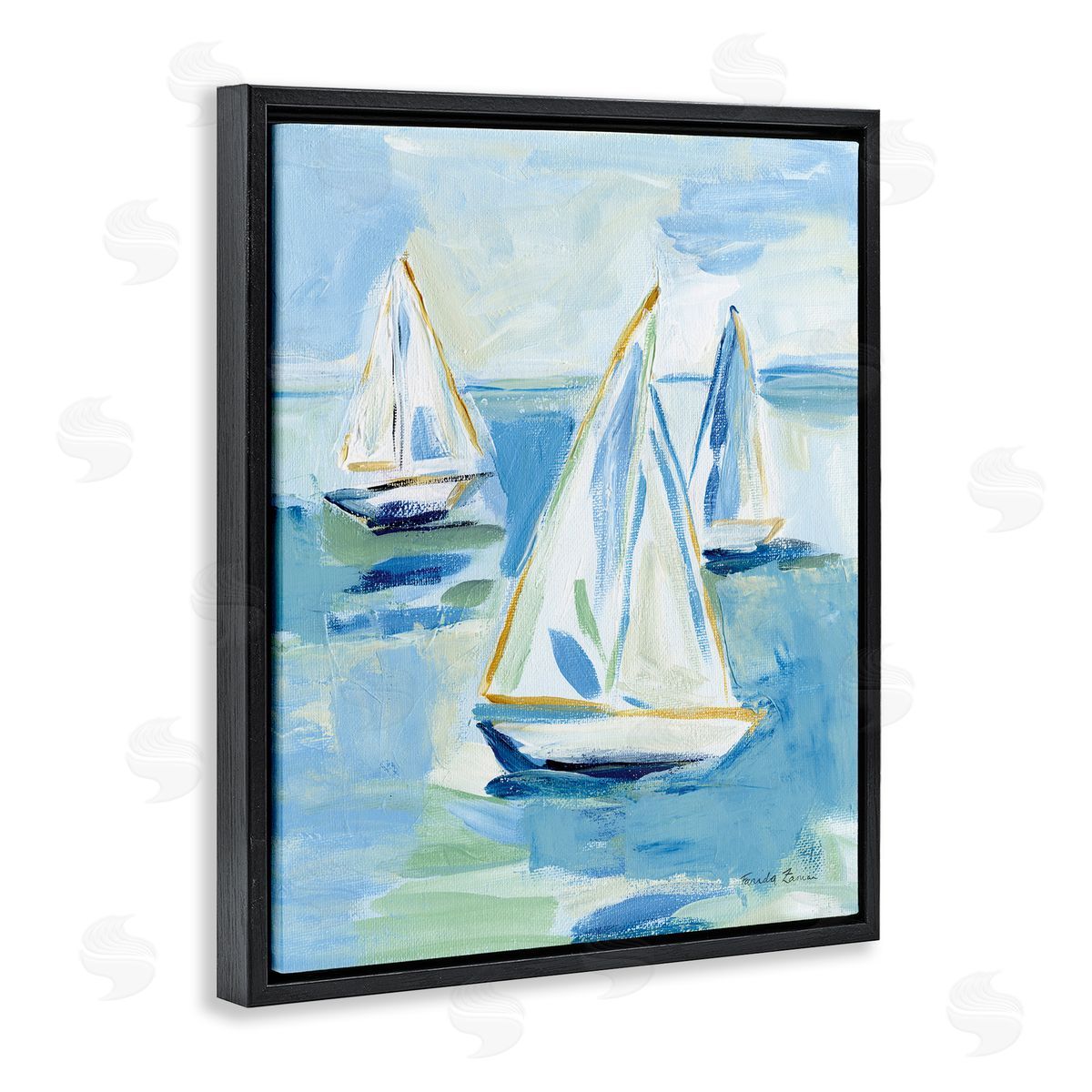 Setting Sail Fleet Black Floating Frame Canvas Wall Art, Home Decor by Julia Purinton