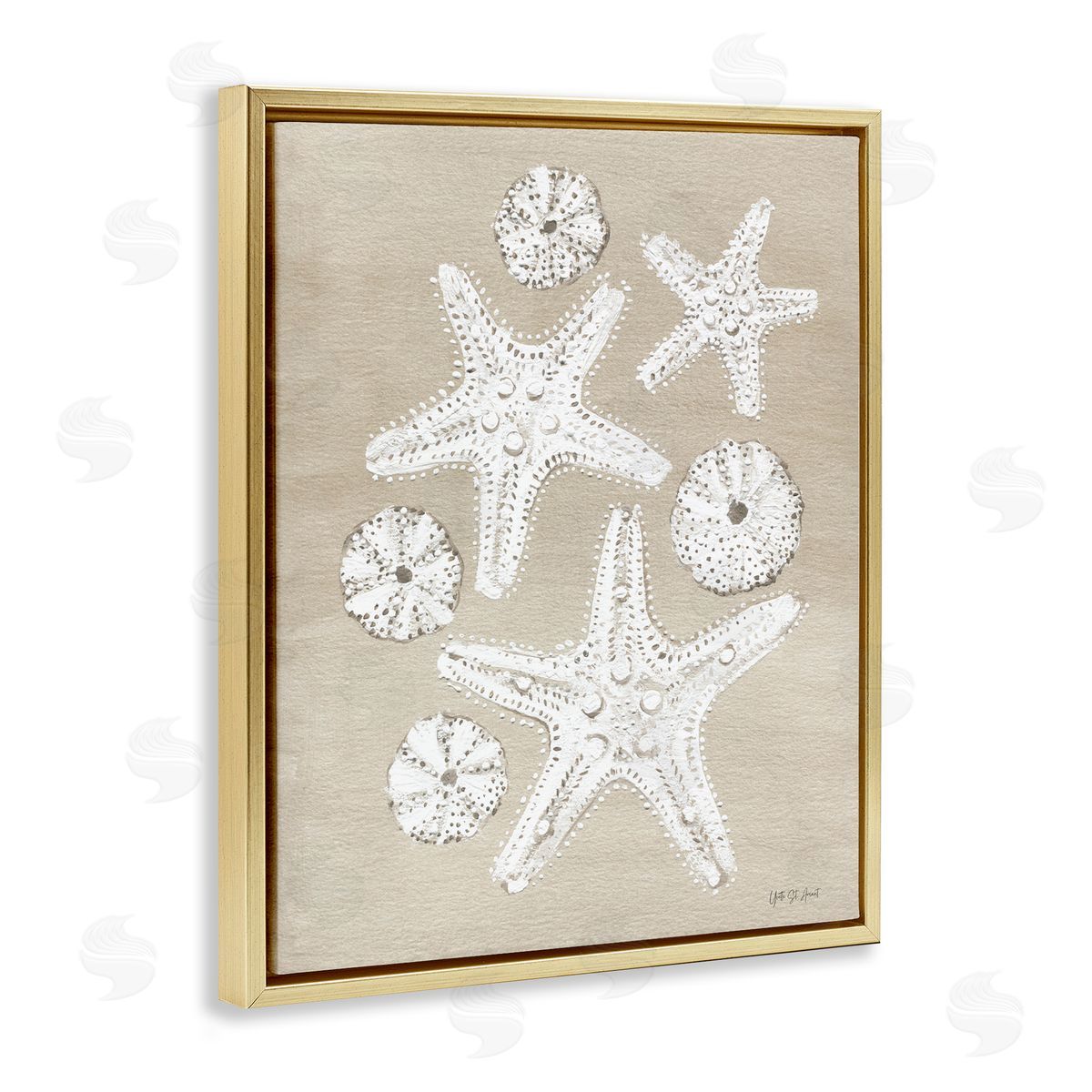 Sandy Beach Treasures Gold Floating Frame Canvas Wall Art, Home Decor by Candra Boggs