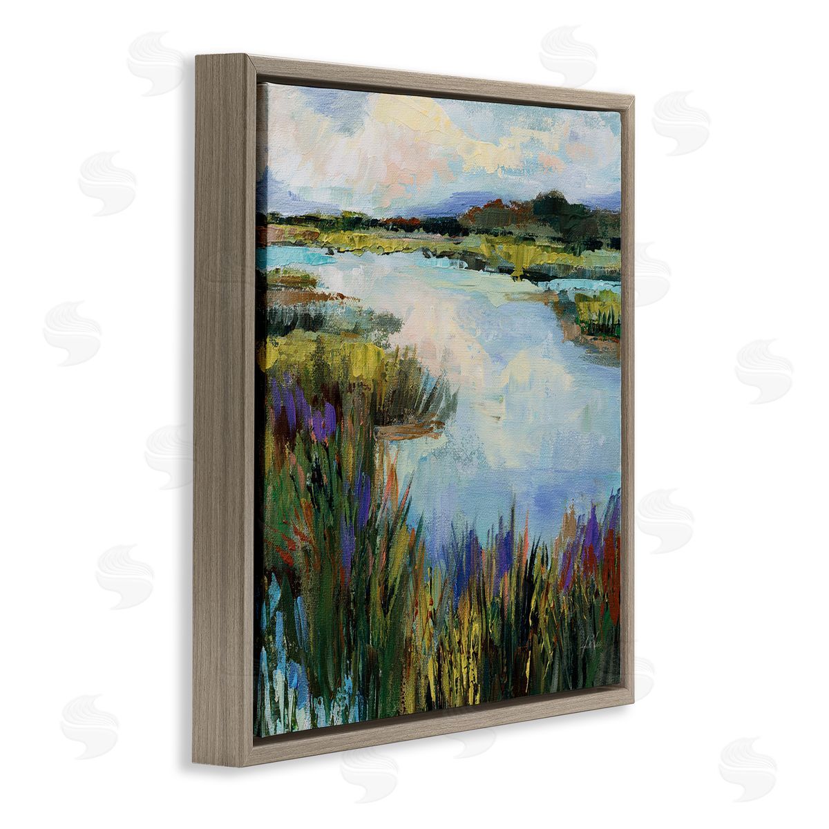 Rural Stream Nature Brown Floating Frame Canvas Wall Art, Home Decor by Jeanette Vertentes