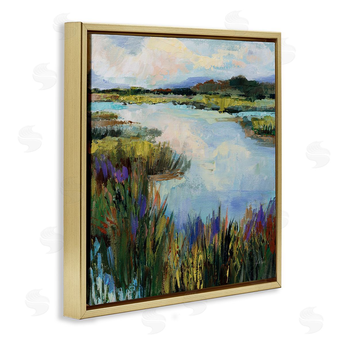 Rural Stream Nature Gold Floating Frame Canvas Wall Art, Home Decor by Jeanette Vertentes