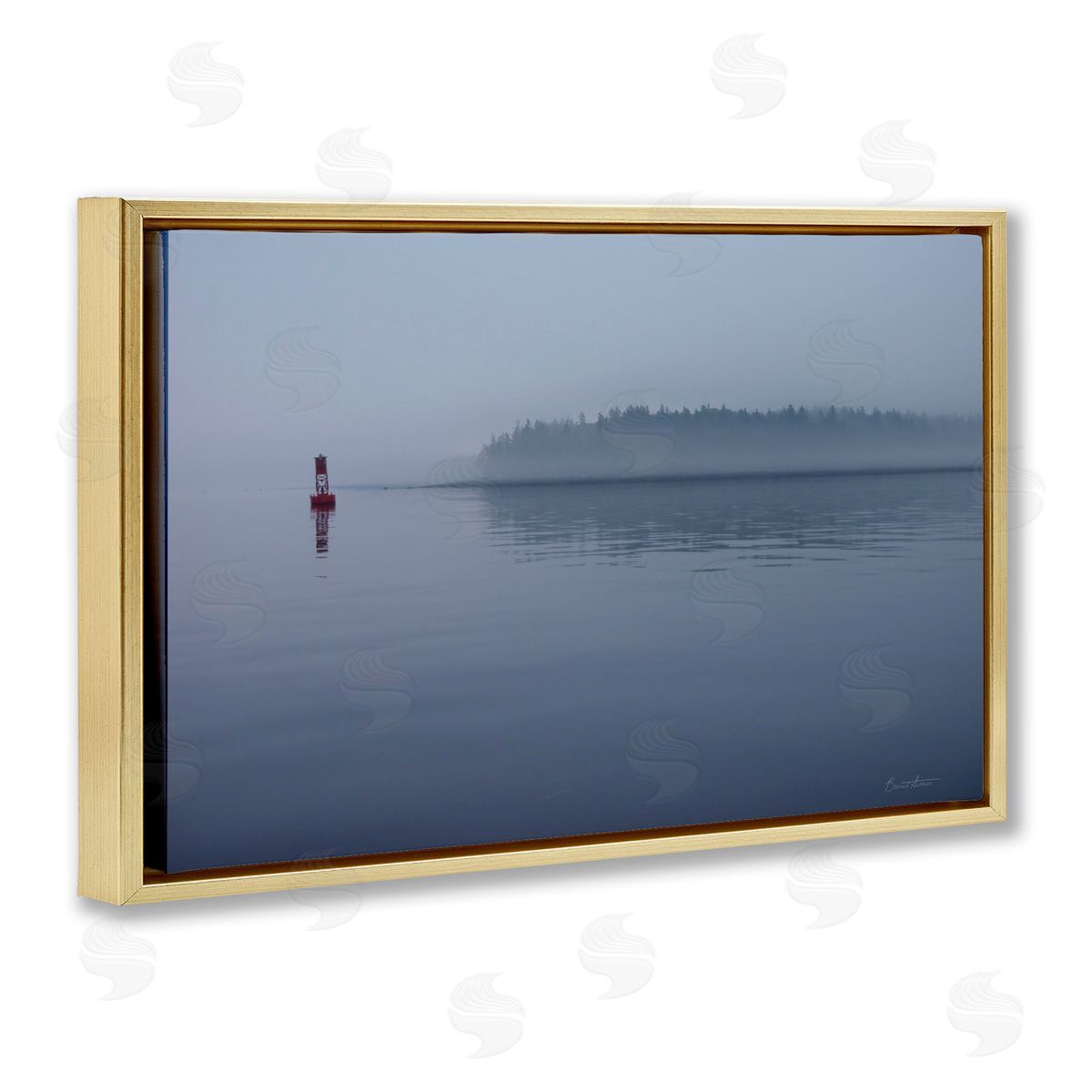 Penobscot Bay Landscape Gold Floating Frame Canvas Wall Art, Home Decor by Belinda Aldrich