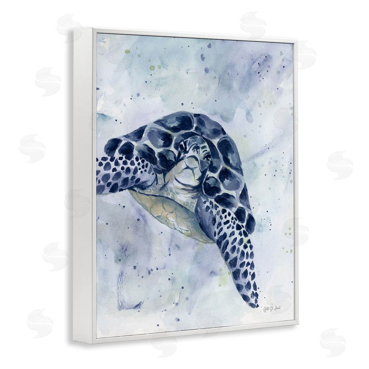 Swimming Blue Turtle White Frame Print Wall Art, Home Decor by Yvette St. Amant