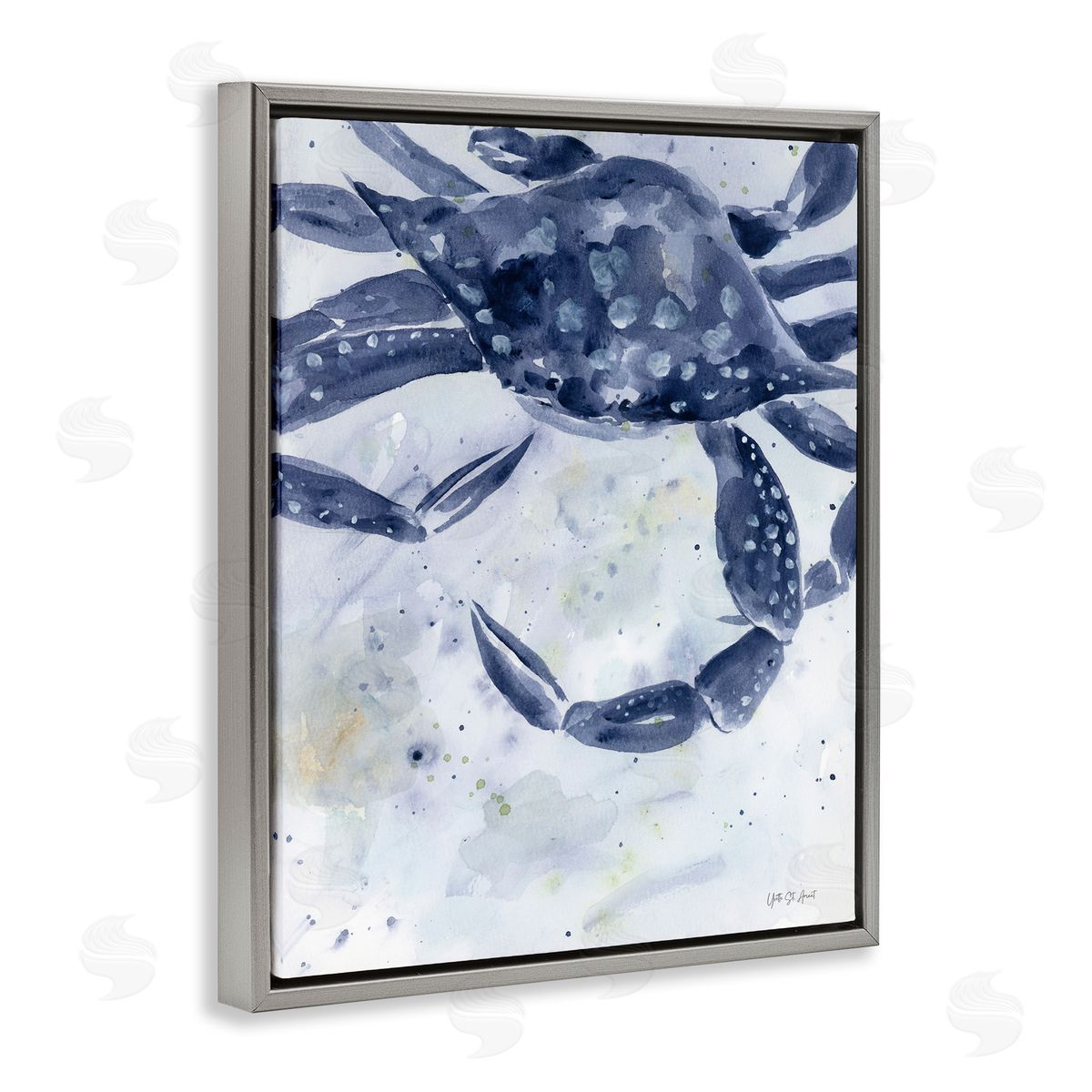 Swimming Blue Crab Grey Floating Frame Canvas Wall Art, Home Decor by Yvette St. Amant