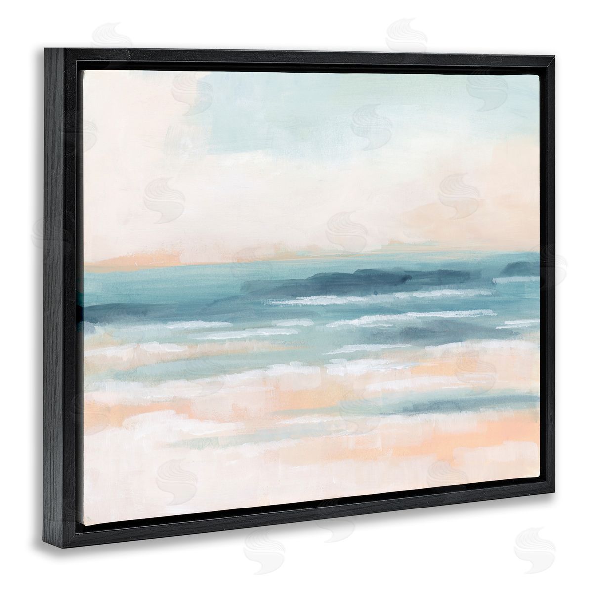 Pastel Beach Coast Black Floating Frame Canvas Wall Art, Home Decor by June Erica Vess