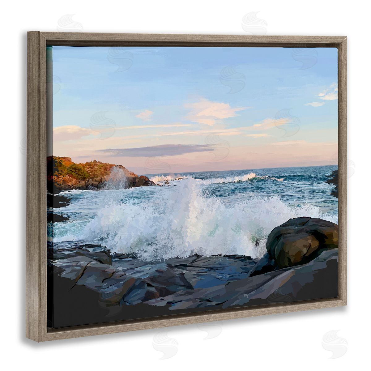 Strong Breaking Waves Brown Floating Frame Canvas Wall Art, Home Decor by Emily Kalina