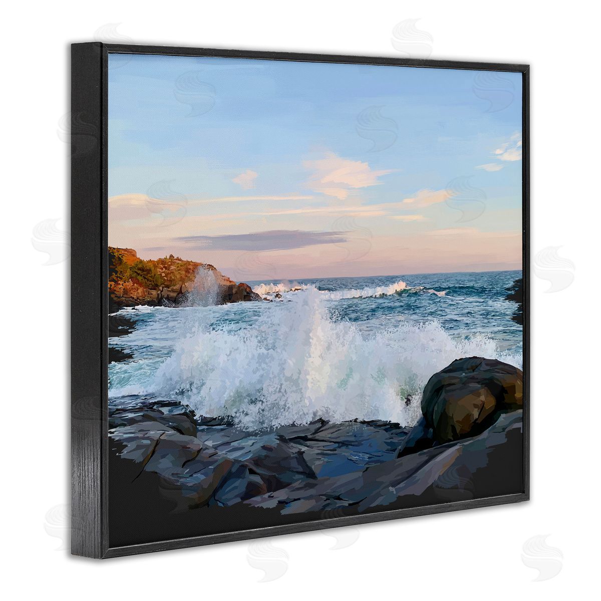 Strong Breaking Waves Black Frame Print Wall Art, Home Decor by Emily Kalina