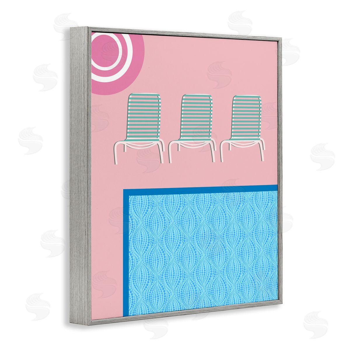 Summer Poolside View Grey Frame Print Wall Art, Home Decor by Regina Moore