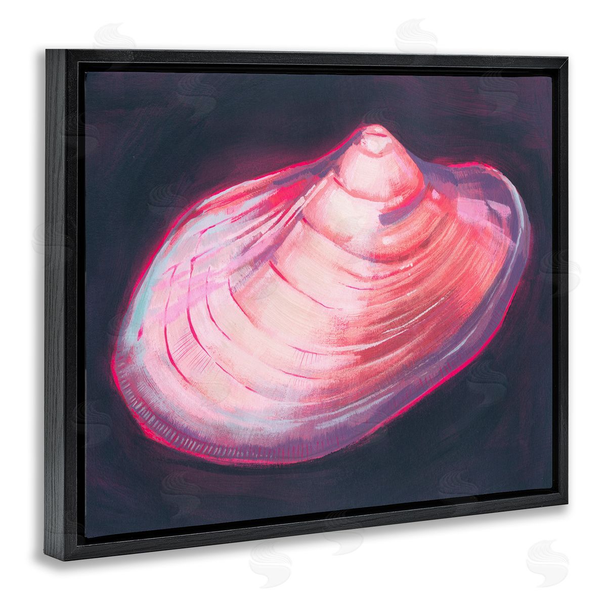 Pink Seashell on Black Black Floating Frame Canvas Wall Art, Home Decor by Grace Popp