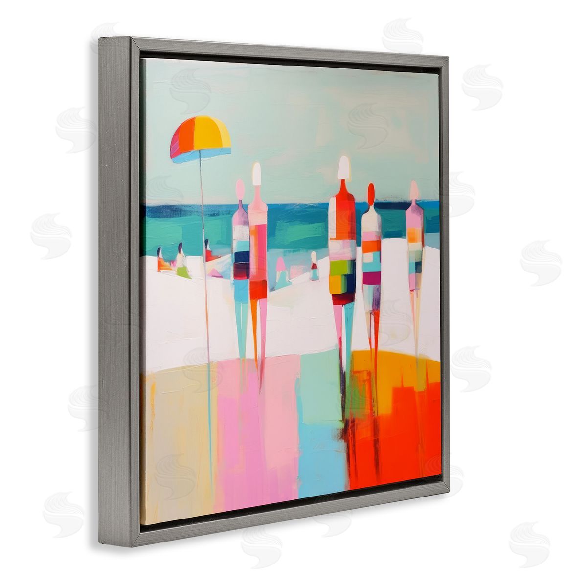 Bold Modern Beachgoers Grey Floating Frame Canvas Wall Art, Home Decor by Alonzo Saunders