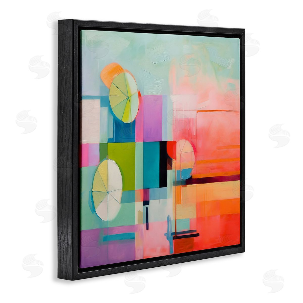 Beach Umbrellas Abstraction Black Floating Frame Canvas Wall Art, Home Decor by Irena Orlov