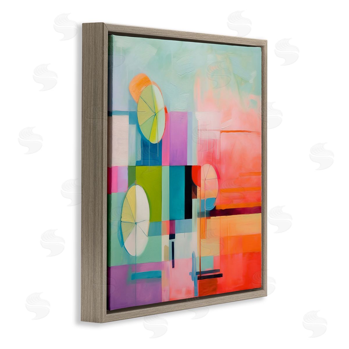 Beach Umbrellas Abstraction Brown Floating Frame Canvas Wall Art, Home Decor by Irena Orlov