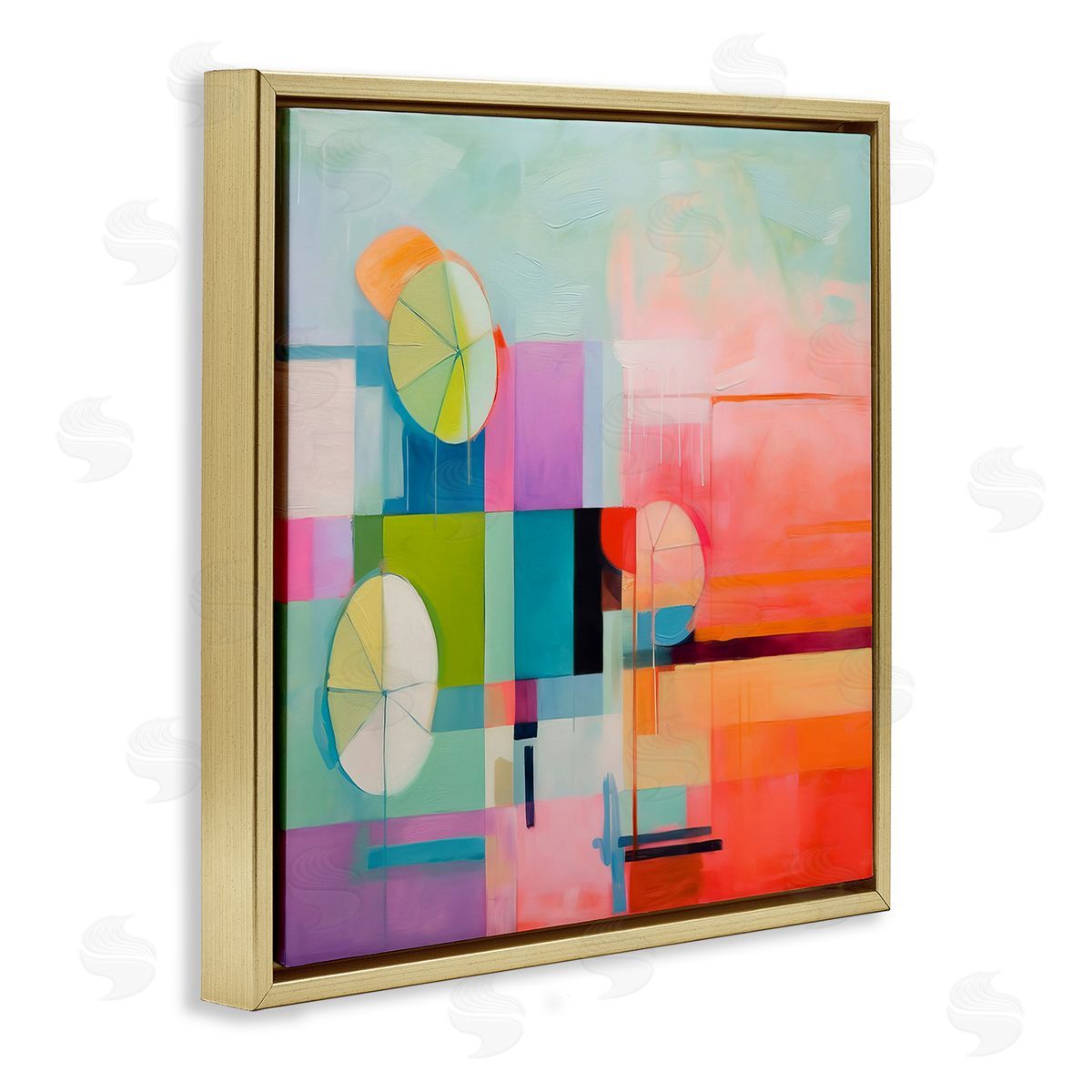 Beach Umbrellas Abstraction Gold Floating Frame Canvas Wall Art, Home Decor by Irena Orlov