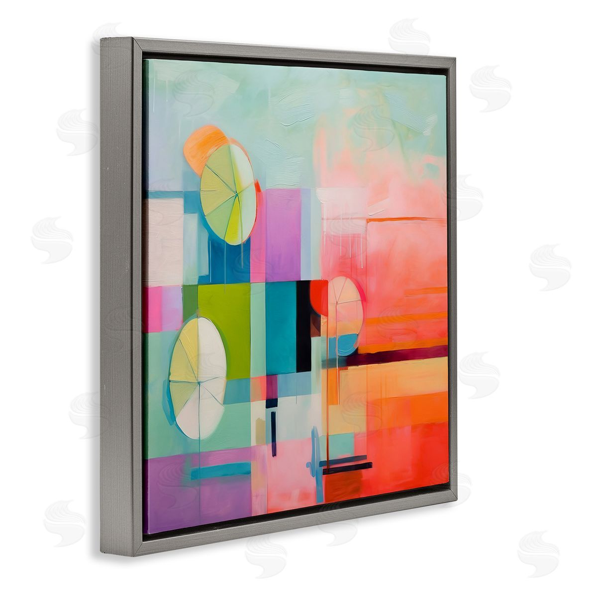 Beach Umbrellas Abstraction Grey Floating Frame Canvas Wall Art, Home Decor by Irena Orlov