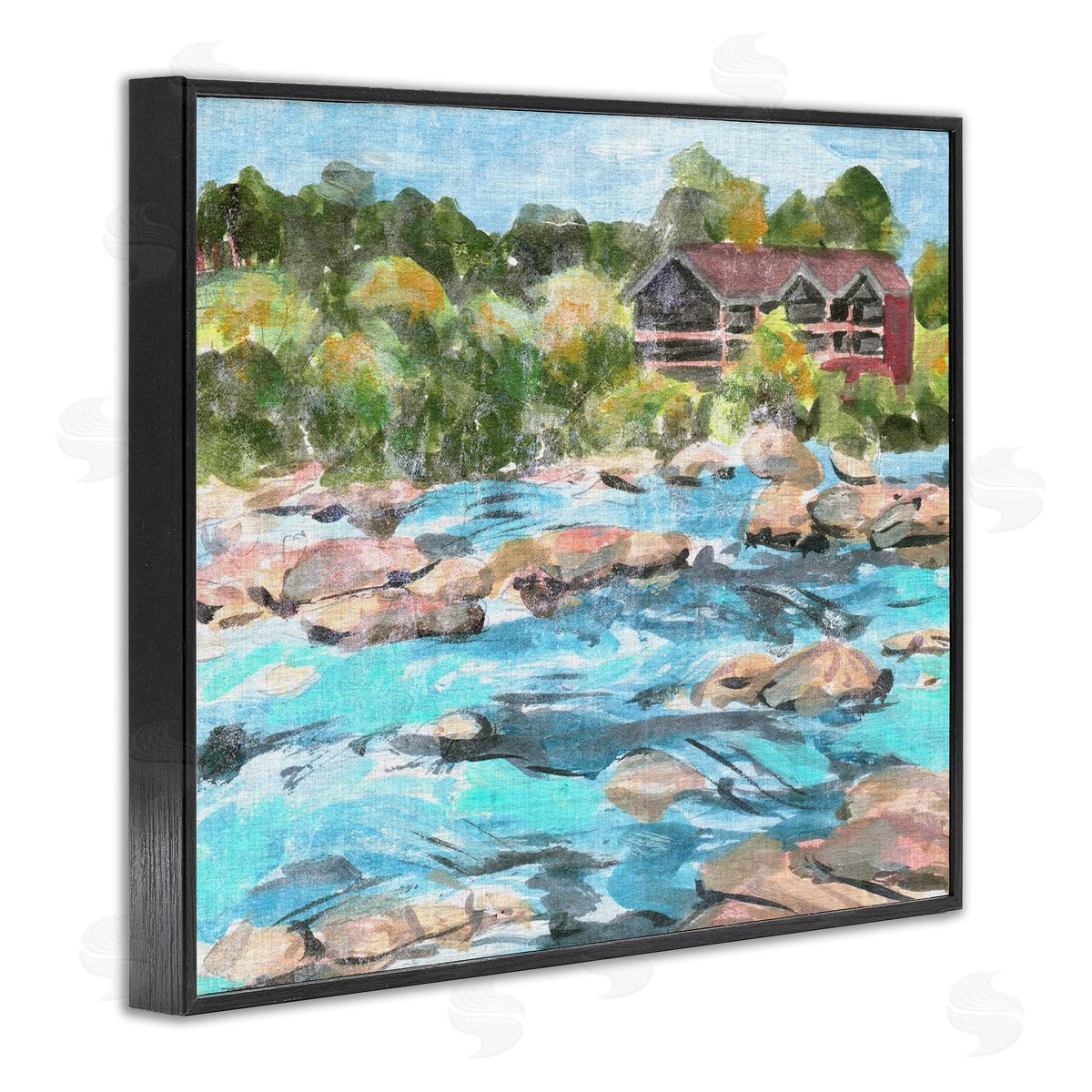Rocky River Landscape Black Frame Print Wall Art, Home Decor by Melissa Wang