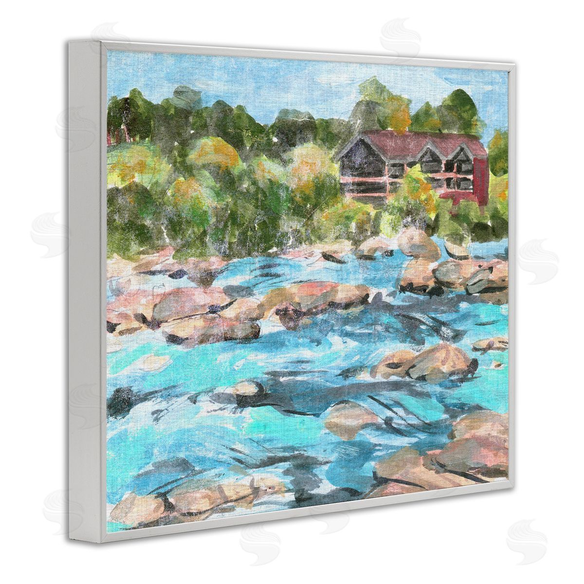 Rocky River Landscape White Frame Print Wall Art, Home Decor by Melissa Wang