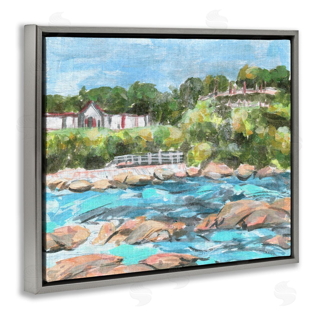 Rocky Nautical Landscape Grey Floating Frame Canvas Wall Art, Home Decor by Melissa Wang