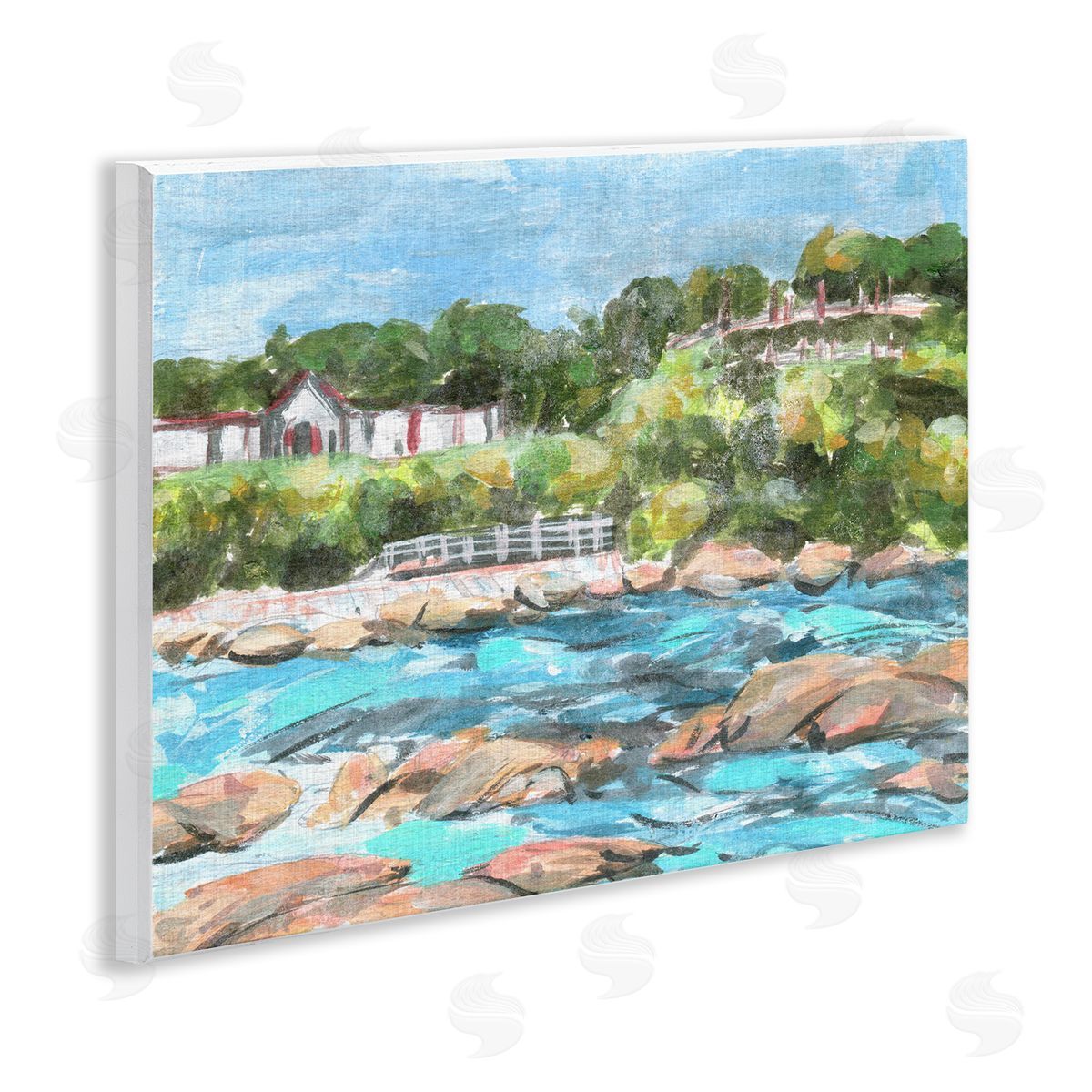 Rocky Nautical Landscape Wood Plaque Wall Art, Home Decor by Melissa Wang