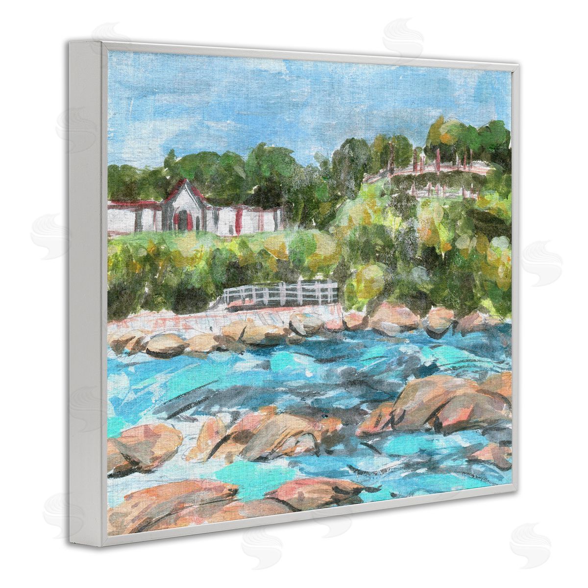 Rocky Nautical Landscape White Frame Print Wall Art, Home Decor by Melissa Wang