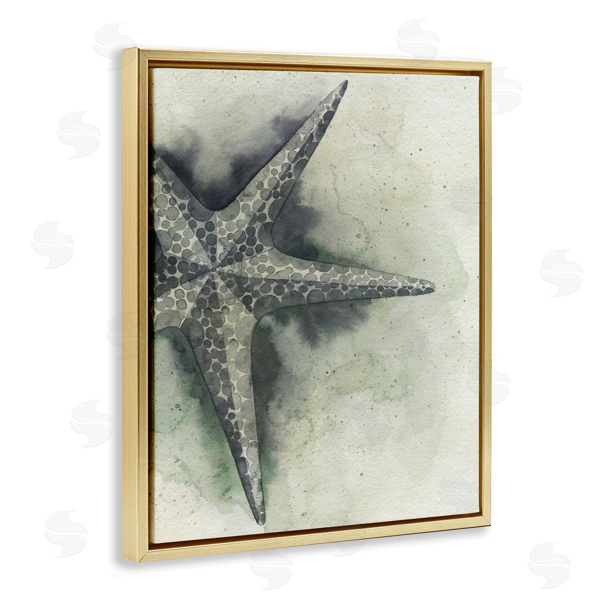 Complex Grey Starfish Gold Floating Frame Canvas Wall Art, Home Decor by Grace Popp
