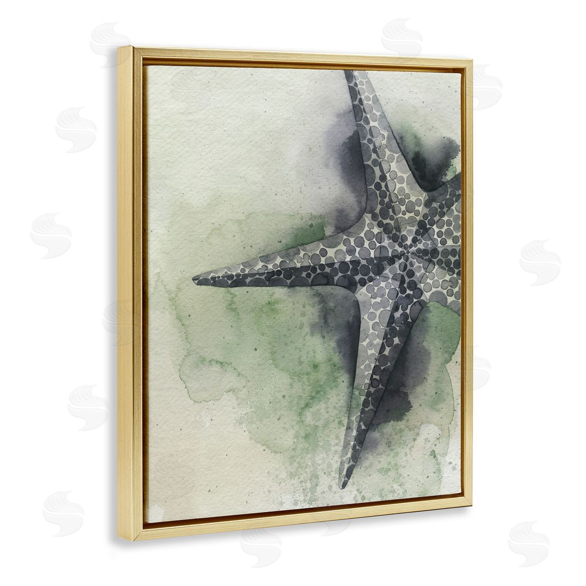 Spotted Grey Starfish Gold Floating Frame Canvas Wall Art, Home Decor by Grace Popp
