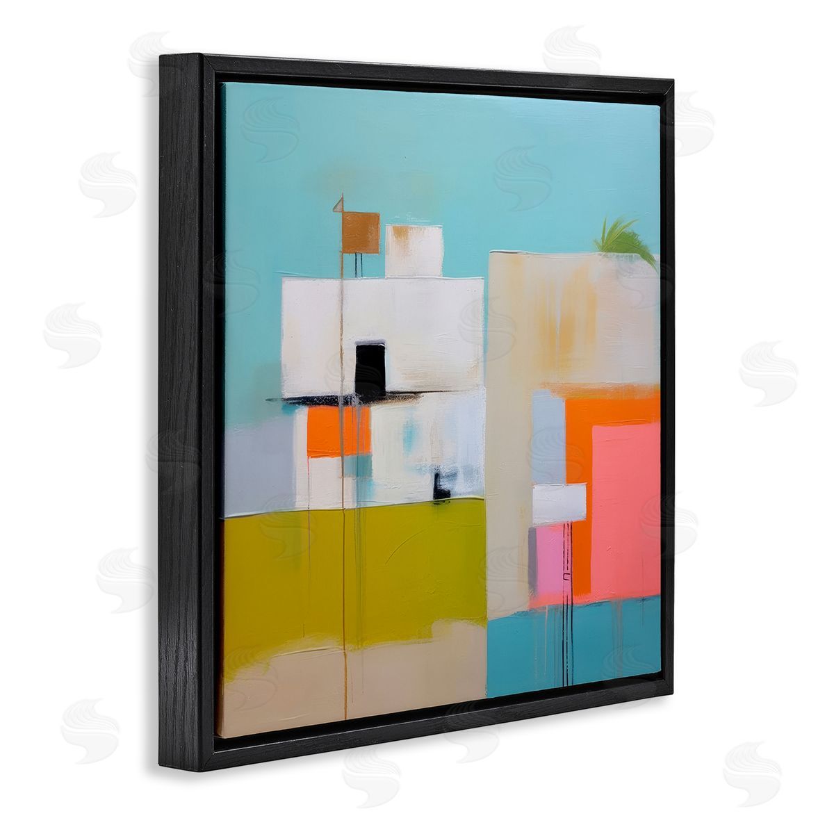 Tropical Villa House Black Floating Frame Canvas Wall Art, Home Decor by Irena Orlov