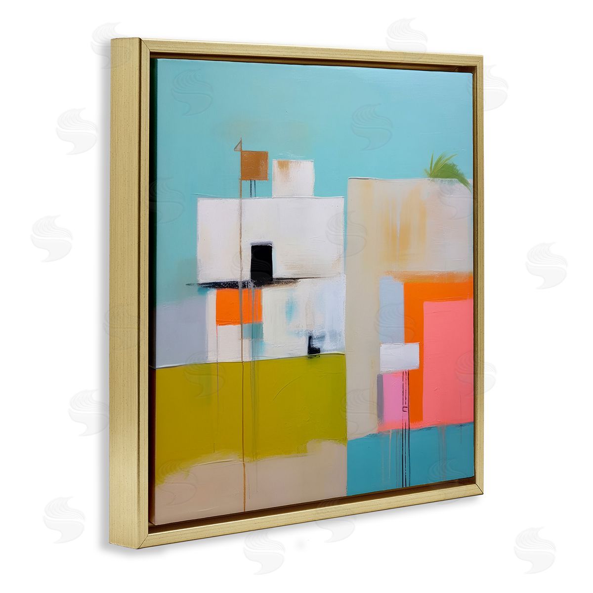 Tropical Villa House Gold Floating Frame Canvas Wall Art, Home Decor by Irena Orlov