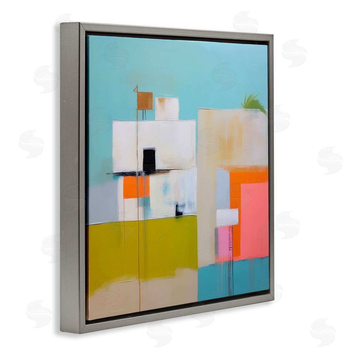 Tropical Villa House Grey Floating Frame Canvas Wall Art, Home Decor by Irena Orlov