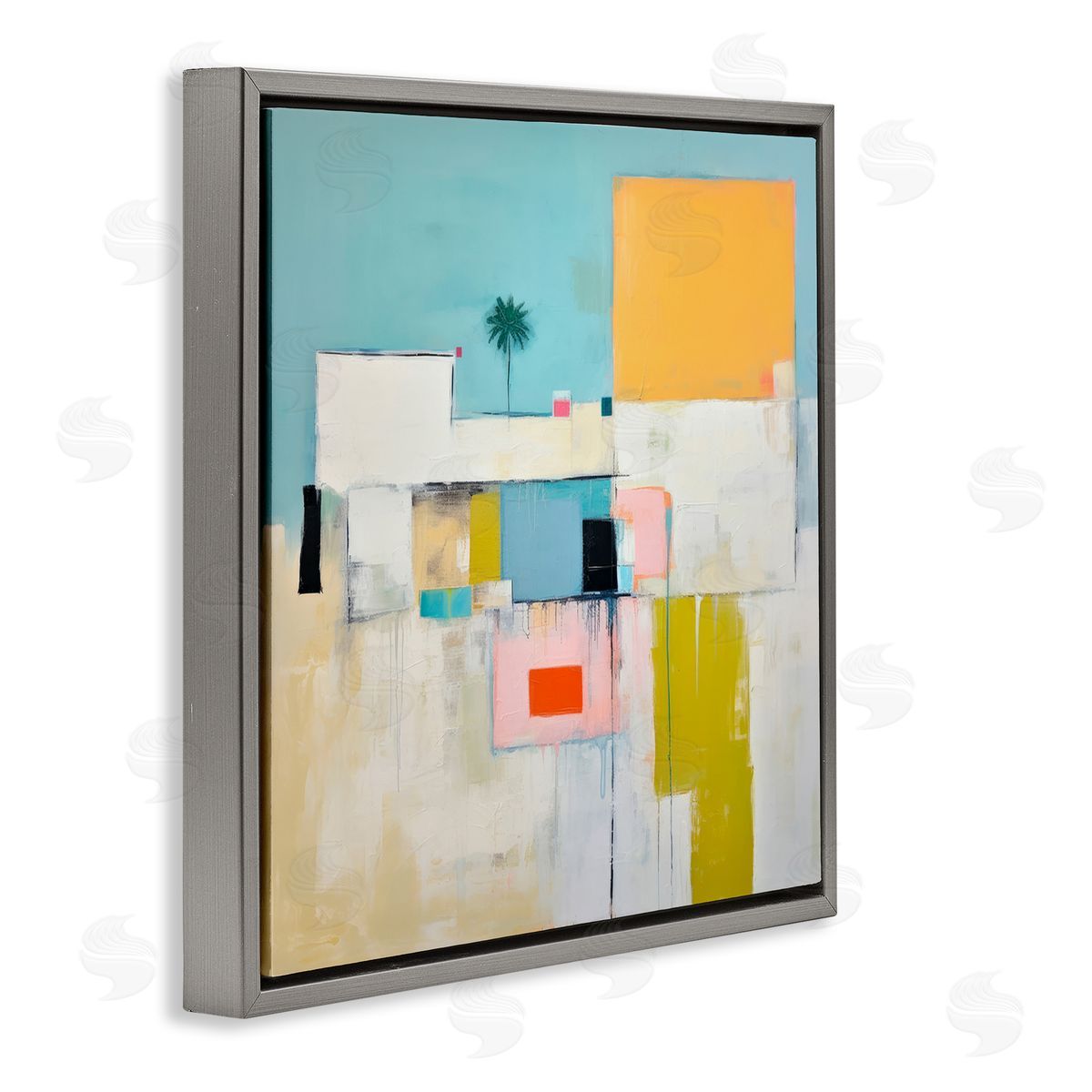 Tropical Villa Abstraction Grey Floating Frame Canvas Wall Art, Home Decor by Irena Orlov