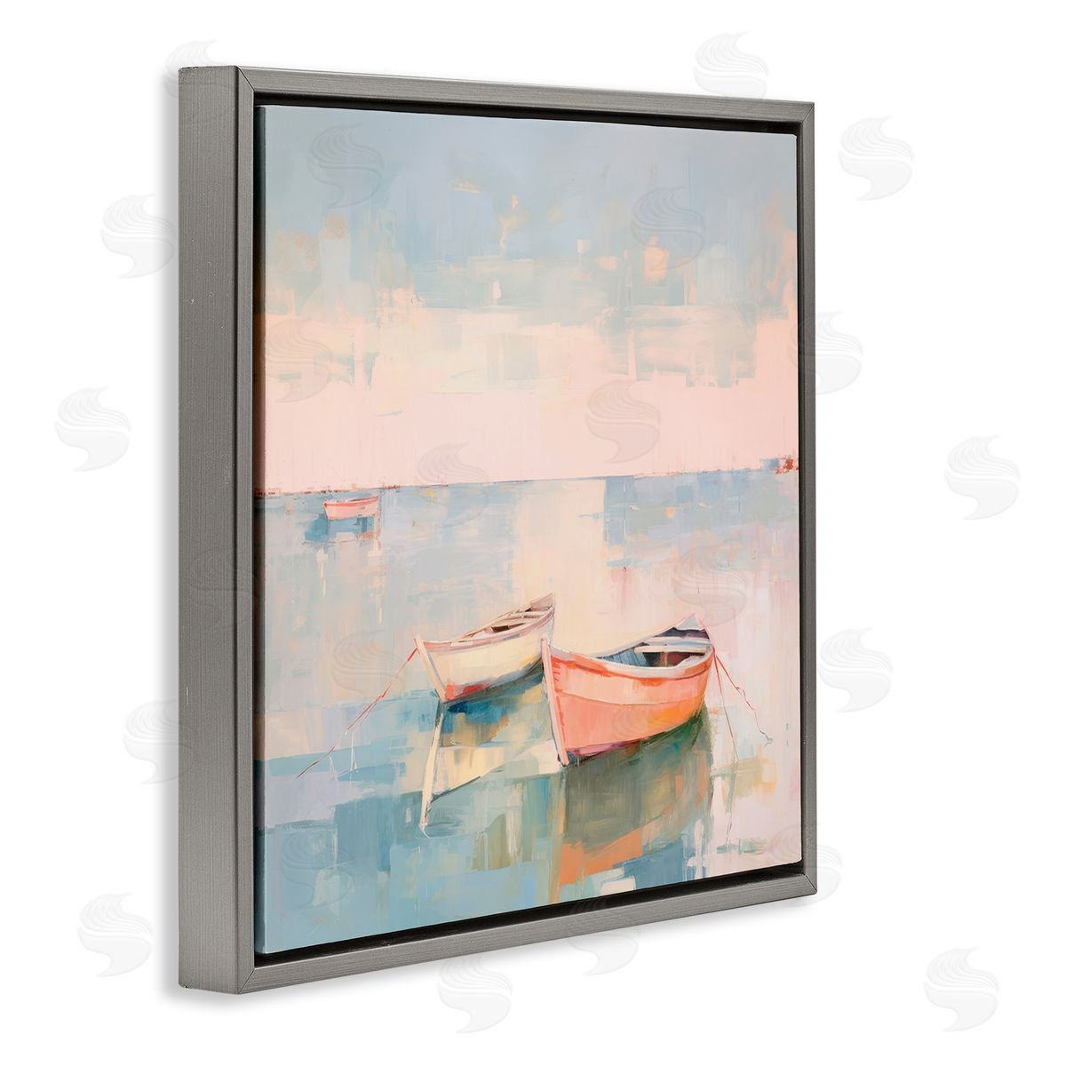 Pastel Docked Boats Grey Floating Frame Canvas Wall Art, Home Decor by Irena Orlov