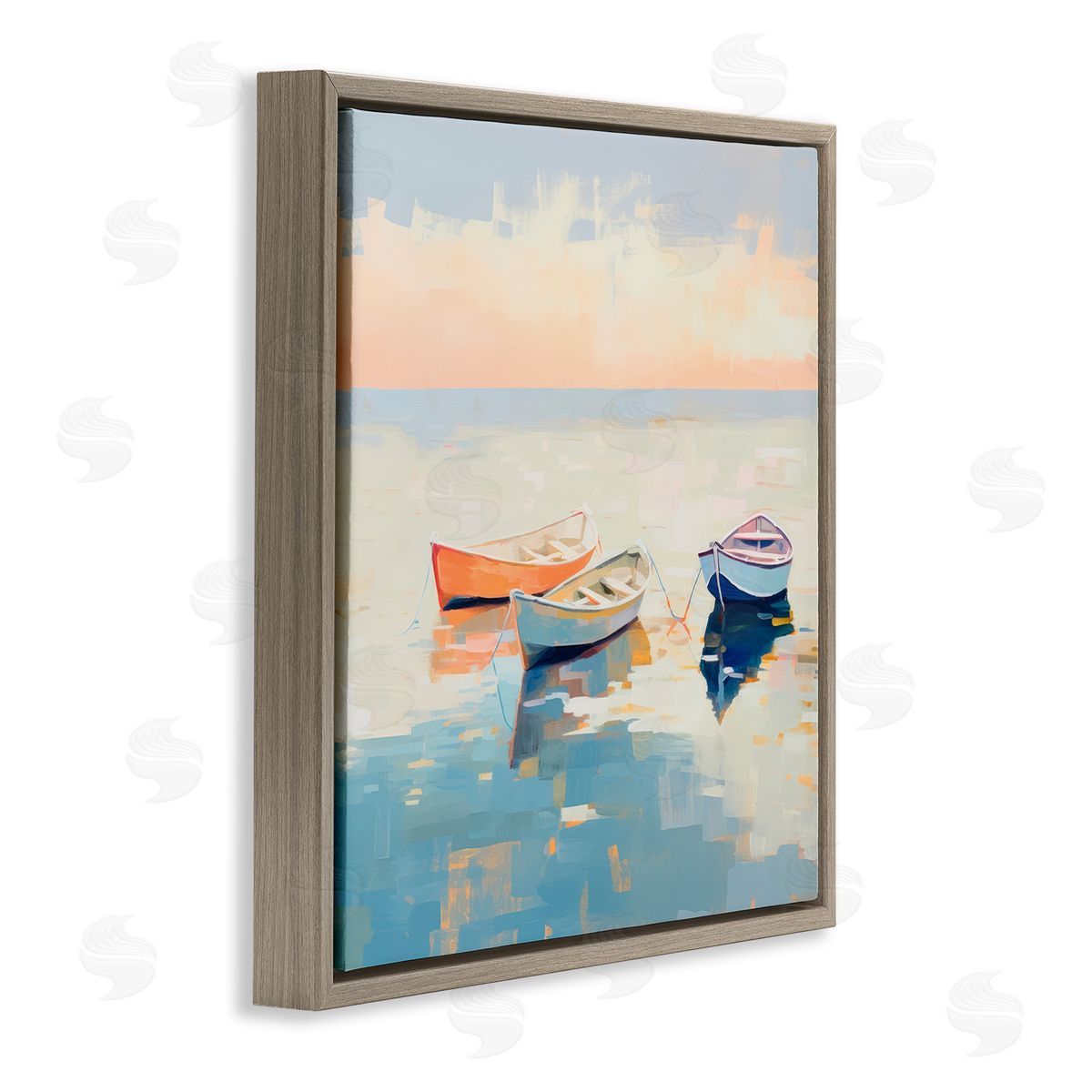 Soft Pastel Boats Brown Floating Frame Canvas Wall Art, Home Decor by Irena Orlov