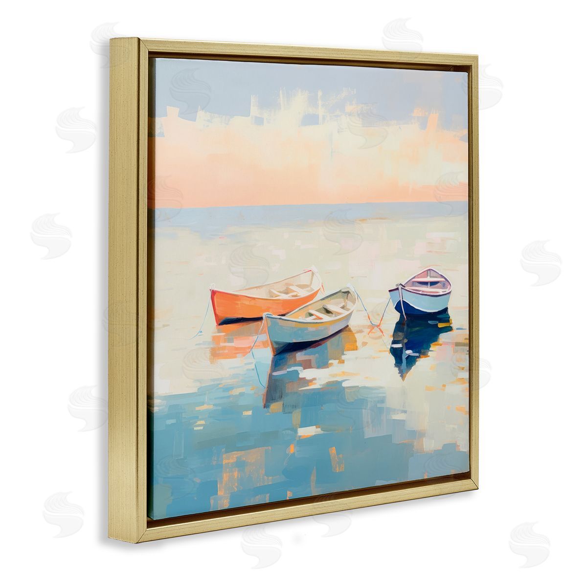 Soft Pastel Boats Gold Floating Frame Canvas Wall Art, Home Decor by Irena Orlov