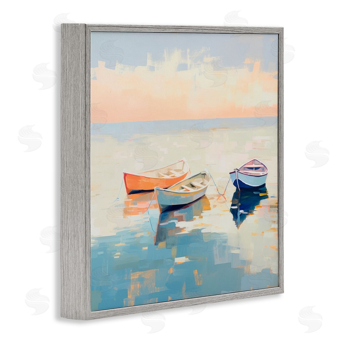 Soft Pastel Boats Grey Frame Print Wall Art, Home Decor by Irena Orlov