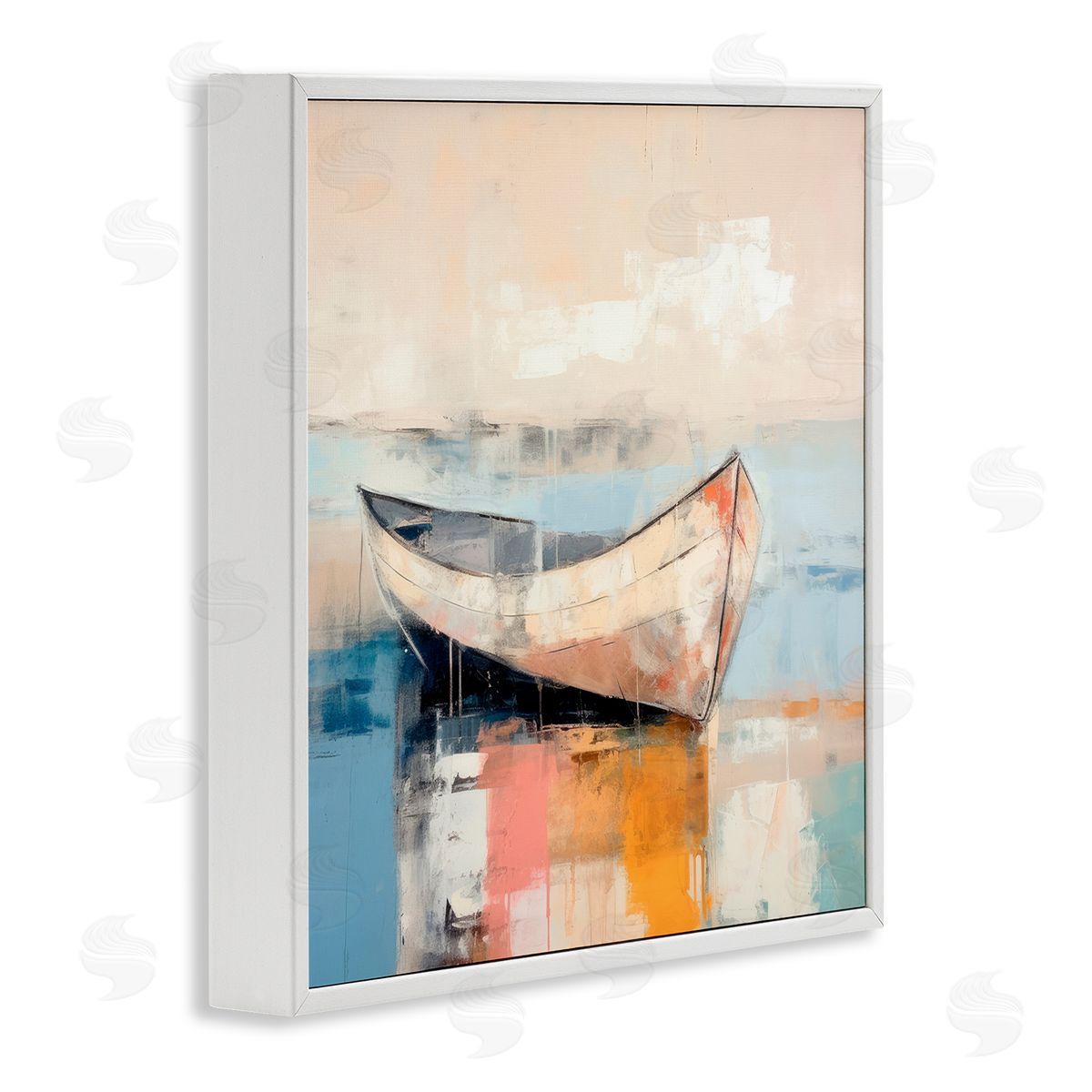Sunlit Boat Reflection White Frame Print Wall Art, Home Decor by Irena Orlov