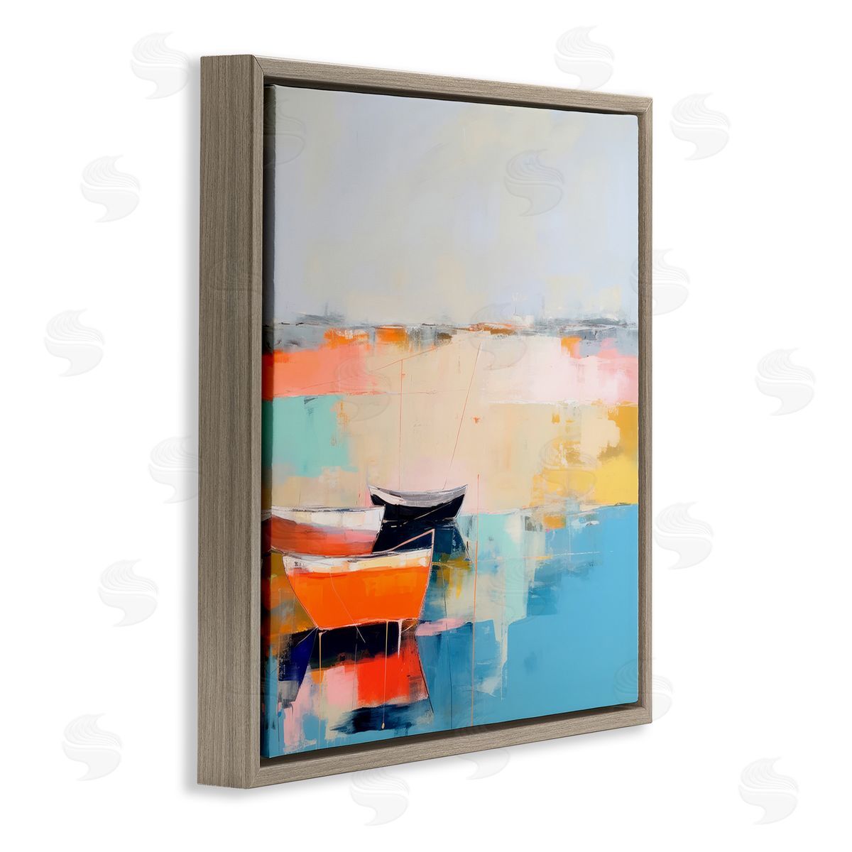 Vivid Boat Abstraction Brown Floating Frame Canvas Wall Art, Home Decor by Irena Orlov