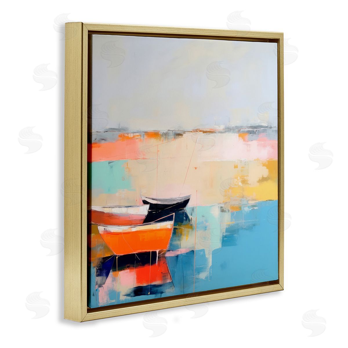 Vivid Boat Abstraction Gold Floating Frame Canvas Wall Art, Home Decor by Irena Orlov