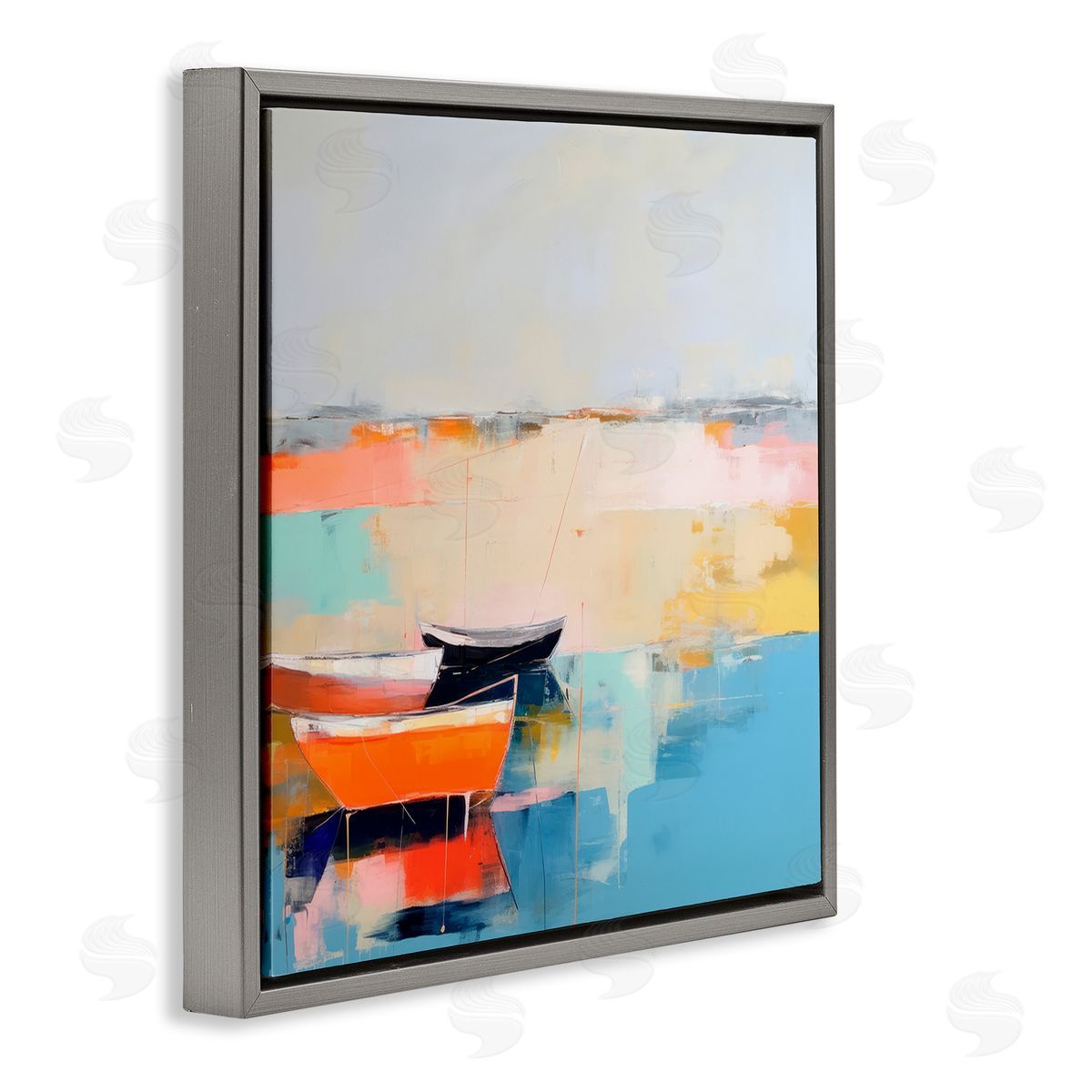 Vivid Boat Abstraction Grey Floating Frame Canvas Wall Art, Home Decor by Irena Orlov