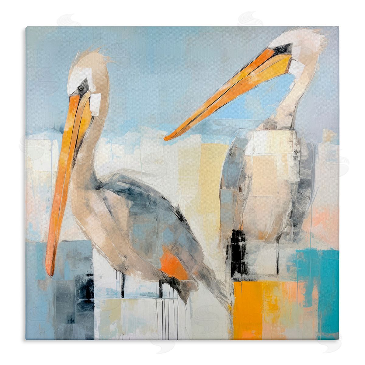 Pelicans Abstract Pattern Canvas Wall Art, Home Decor by Irena Orlov