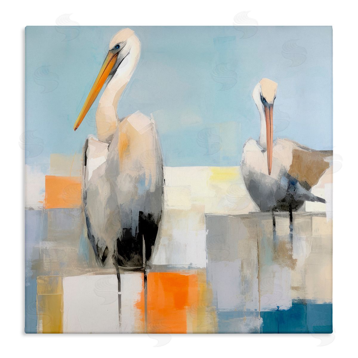 Nautical Pelicans Abstract Canvas Wall Art, Home Decor by Irena Orlov